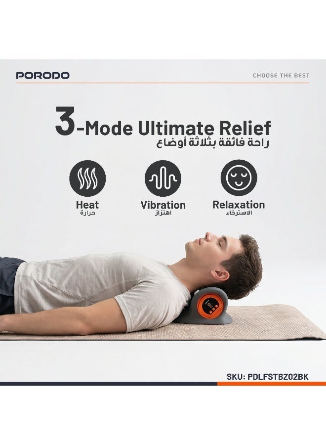 porodo Heated Cervical Pillow Massager, 60 Min Working Time, Deep Kneading, Heating Function, Remote Controller, Portable Electric Body Massager For Back Neck Pain Relief - Black - Image 3
